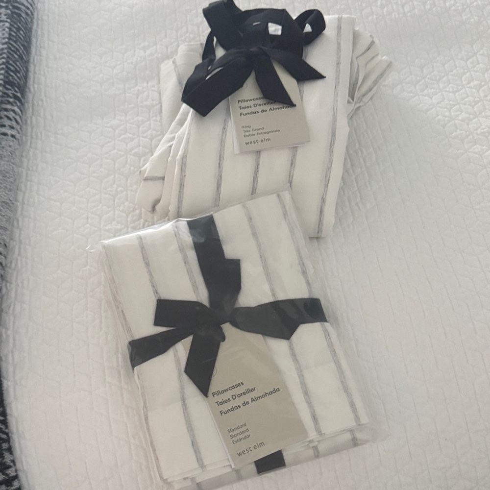 West Elm gray and White Striped king Pillowcases 2 sets